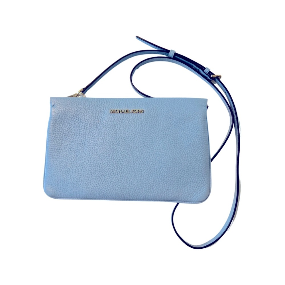 NWT Michael Kors Leather Jet Set Travel Large Triple GSST Crossbody- Light Blue